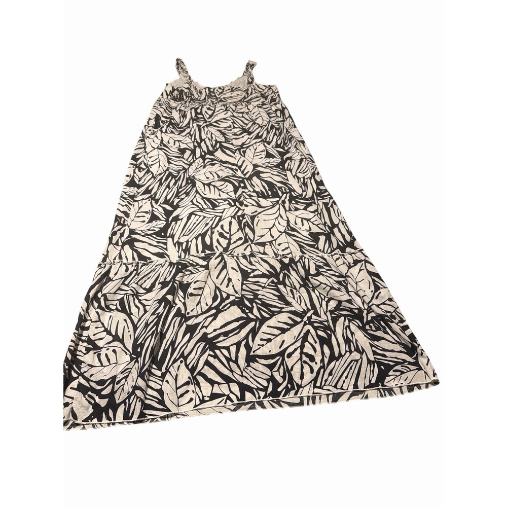 Black & White Tropical Leaf 100% Cotton Lined  Maxi Dress 12 Boho Resort Beach - Picture 9 of 9